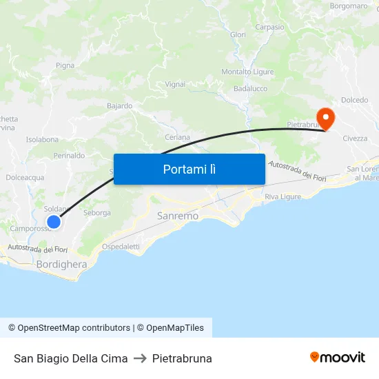 San Biagio Della Cima to Pietrabruna map