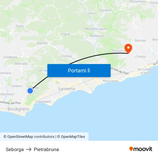 Seborga to Pietrabruna map