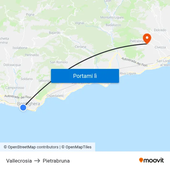 Vallecrosia to Pietrabruna map