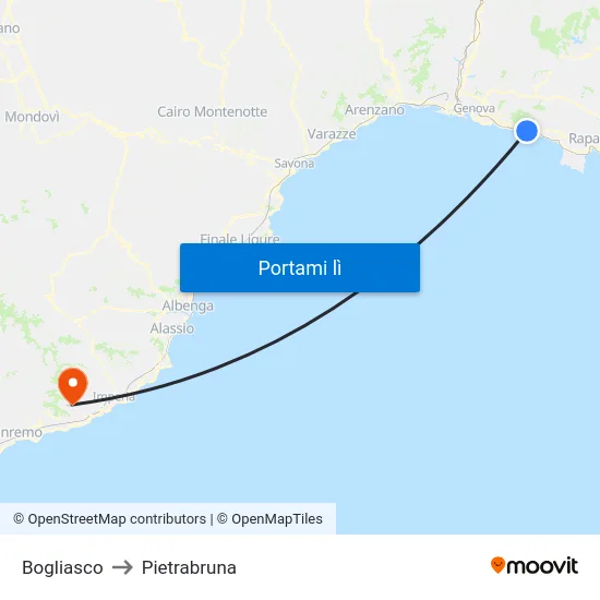 Bogliasco to Pietrabruna map