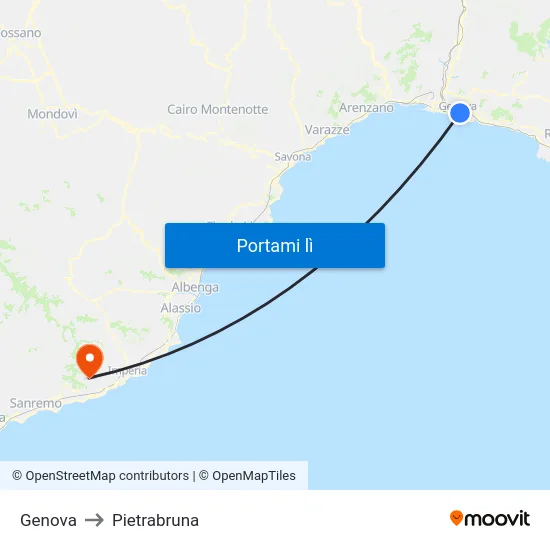 Genova to Pietrabruna map