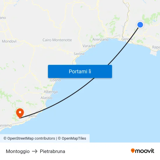 Montoggio to Pietrabruna map
