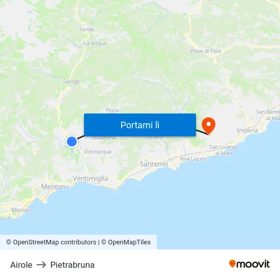 Airole to Pietrabruna map