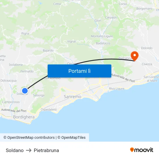 Soldano to Pietrabruna map