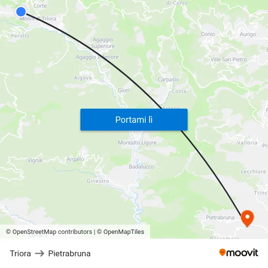 Triora to Pietrabruna map