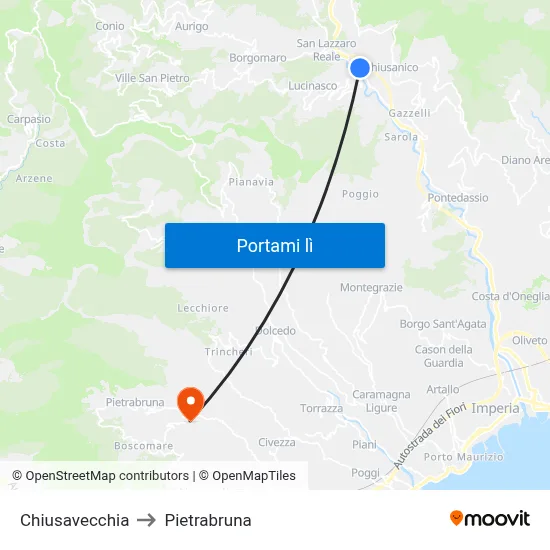 Chiusavecchia to Pietrabruna map