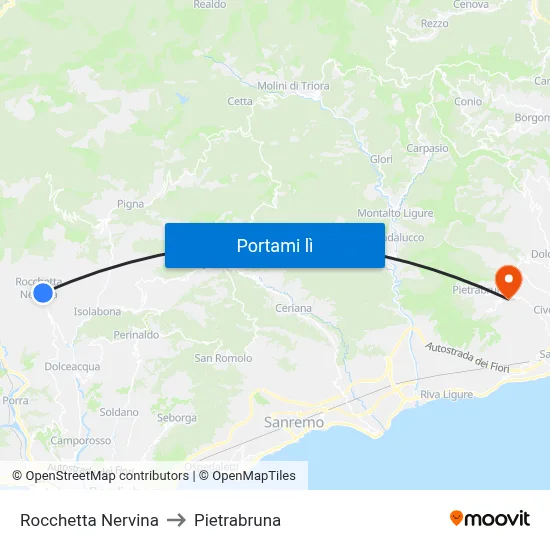 Rocchetta Nervina to Pietrabruna map
