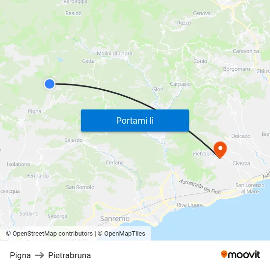 Pigna to Pietrabruna map