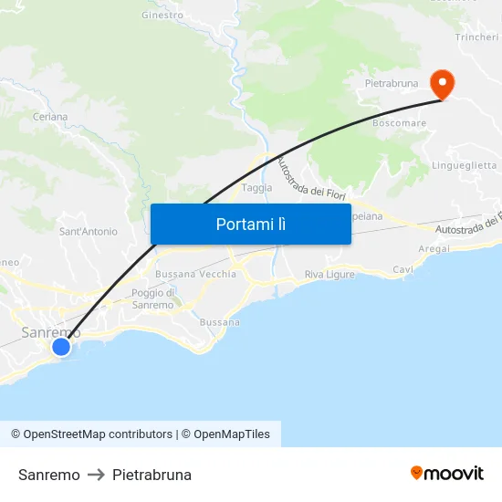 Sanremo to Pietrabruna map