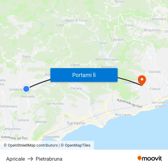 Apricale to Pietrabruna map