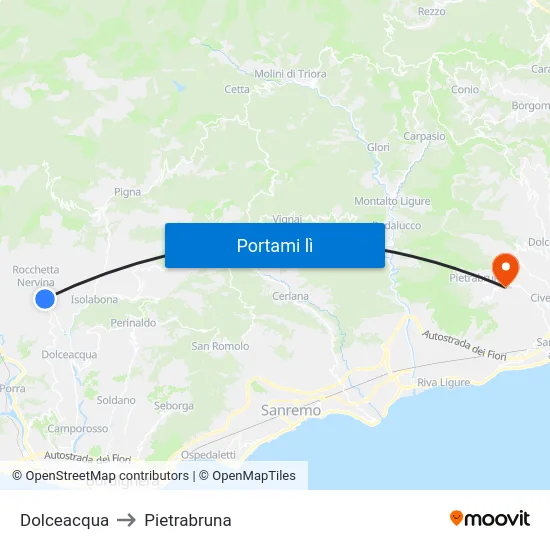 Dolceacqua to Pietrabruna map