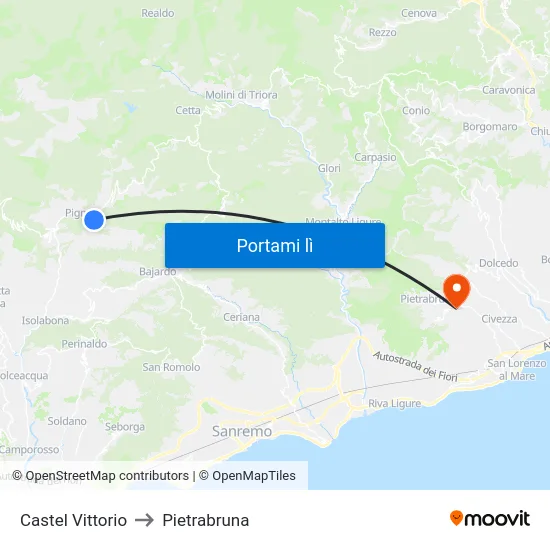 Castel Vittorio to Pietrabruna map