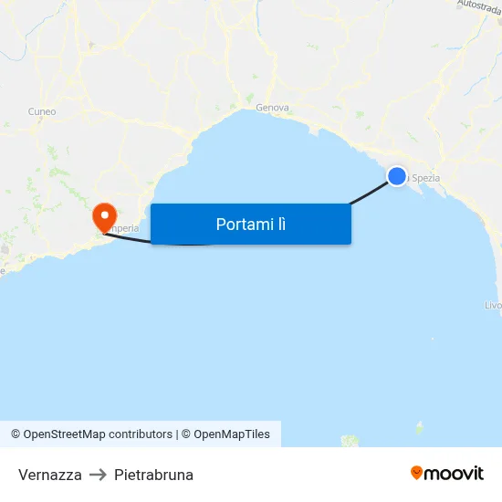 Vernazza to Pietrabruna map