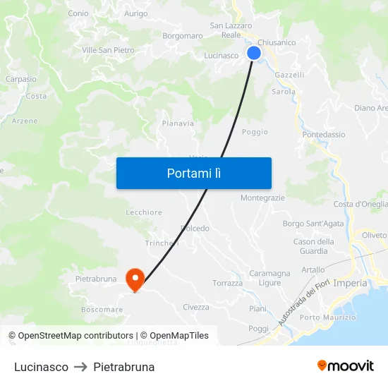 Lucinasco to Pietrabruna map