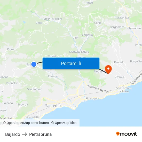 Bajardo to Pietrabruna map