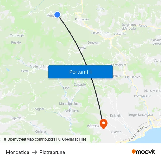 Mendatica to Pietrabruna map