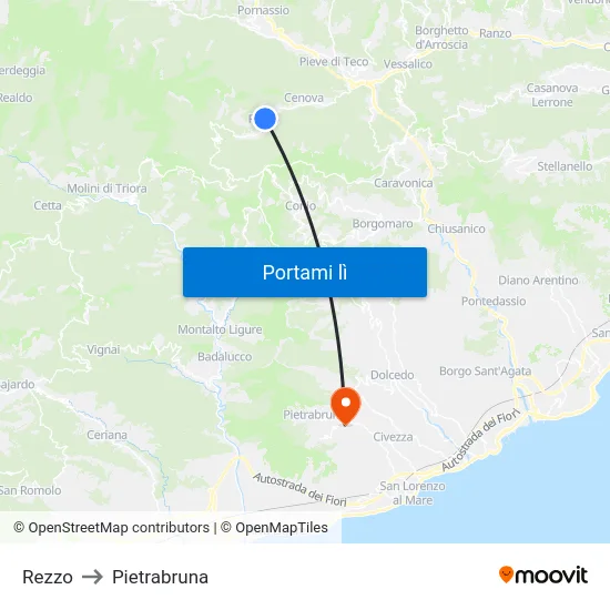 Rezzo to Pietrabruna map
