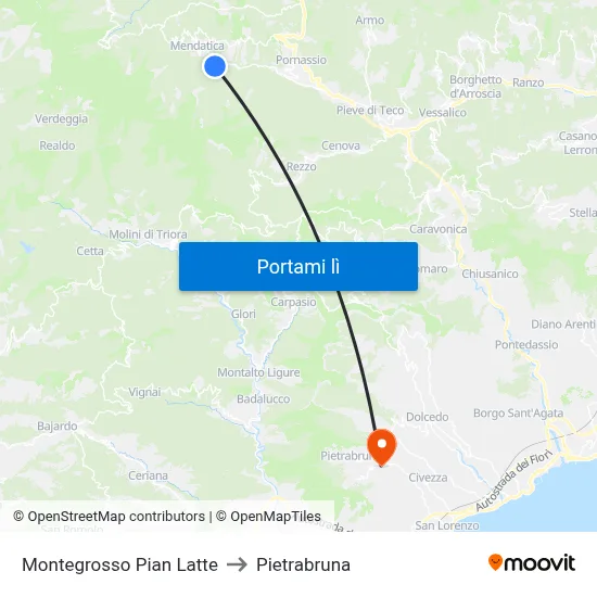 Montegrosso Pian Latte to Pietrabruna map
