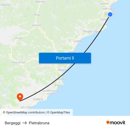 Bergeggi to Pietrabruna map