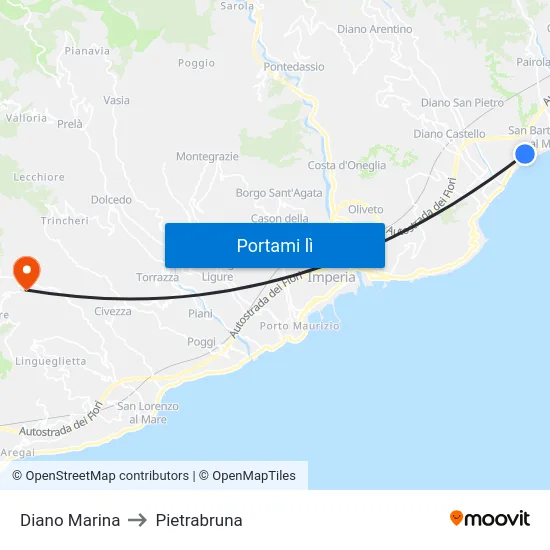 Diano Marina to Pietrabruna map