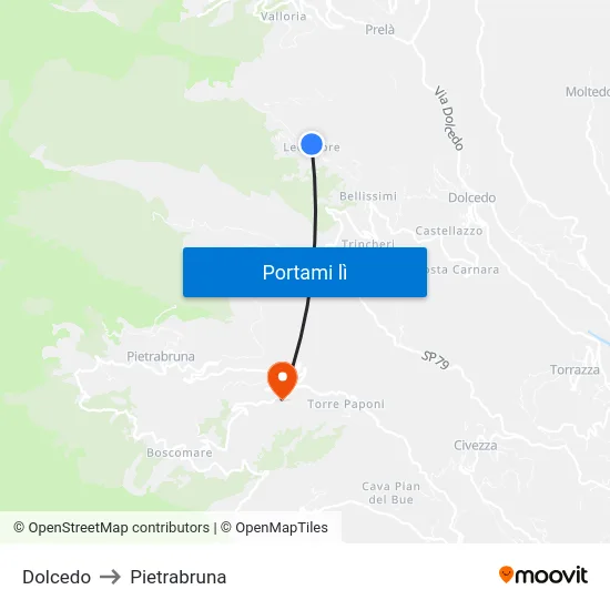 Dolcedo to Pietrabruna map