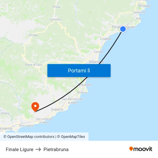 Finale Ligure to Pietrabruna map