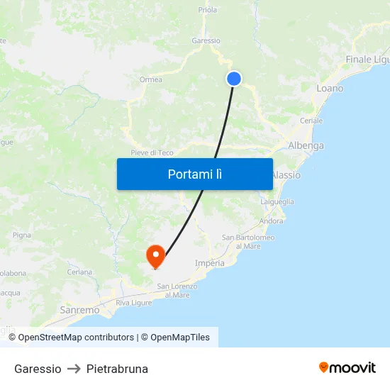 Garessio to Pietrabruna map