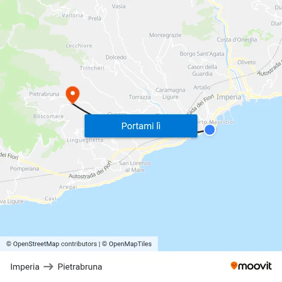 Imperia to Pietrabruna map