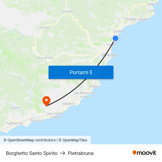 Borghetto Santo Spirito to Pietrabruna map