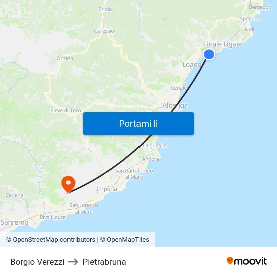 Borgio Verezzi to Pietrabruna map