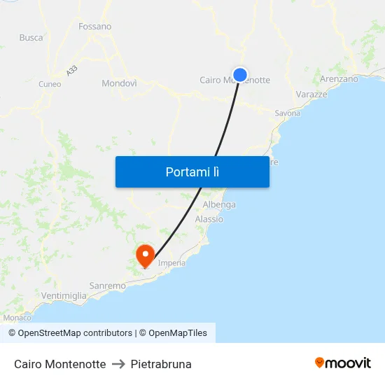 Cairo Montenotte to Pietrabruna map