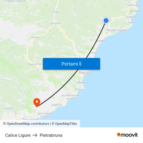 Calice Ligure to Pietrabruna map