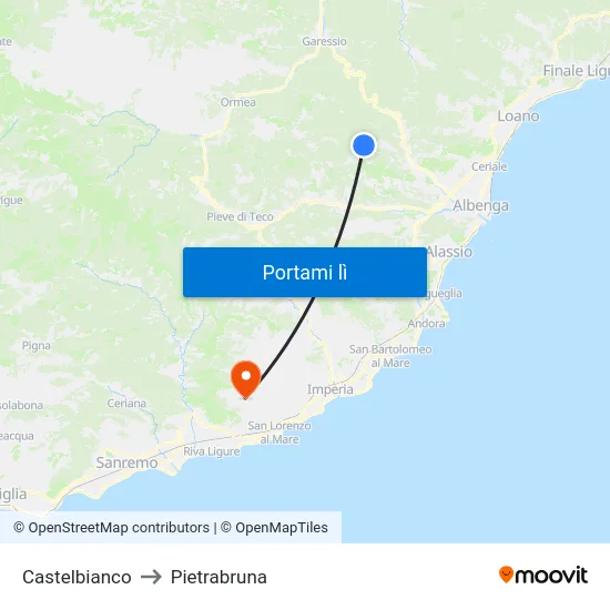 Castelbianco to Pietrabruna map