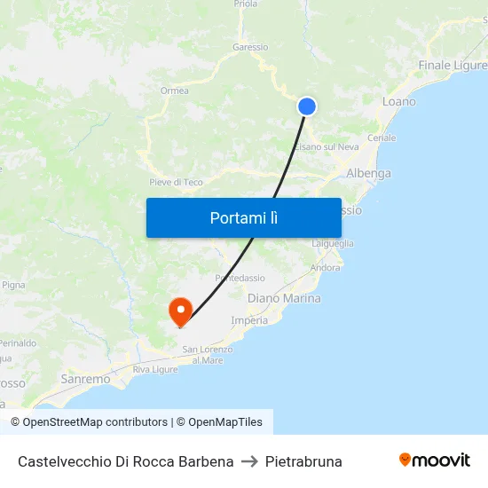 Castelvecchio Di Rocca Barbena to Pietrabruna map
