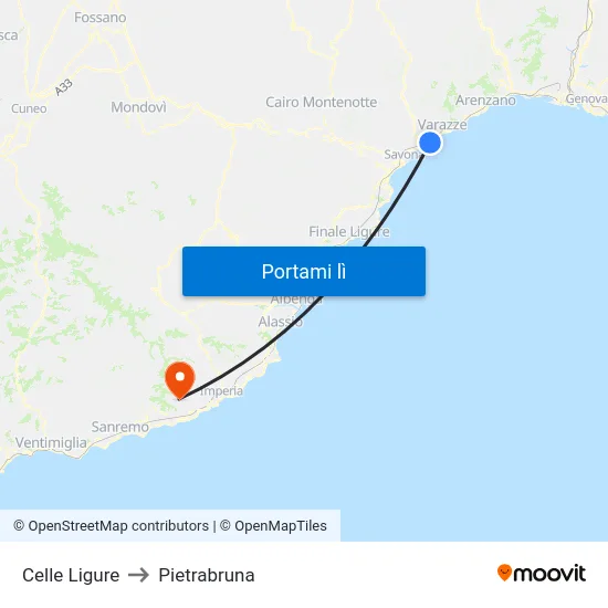 Celle Ligure to Pietrabruna map