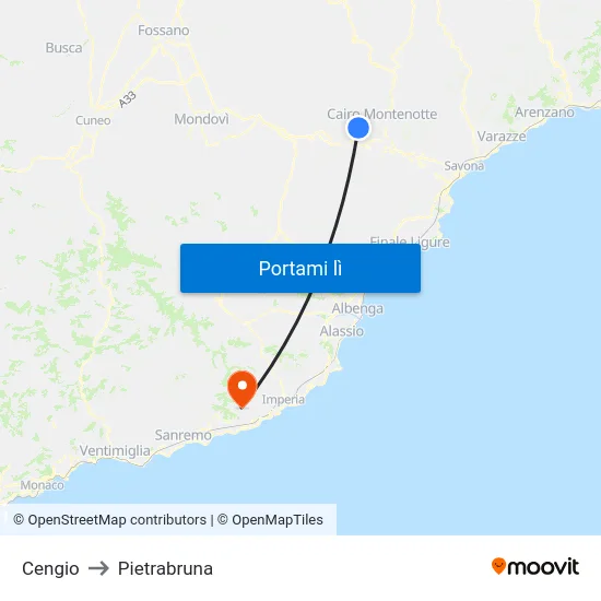 Cengio to Pietrabruna map
