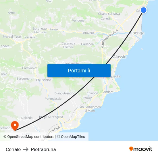 Ceriale to Pietrabruna map