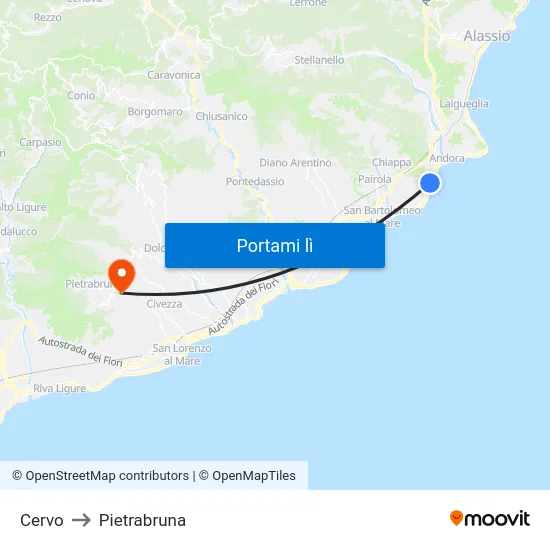 Cervo to Pietrabruna map