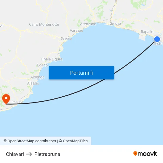 Chiavari to Pietrabruna map