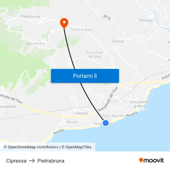 Cipressa to Pietrabruna map