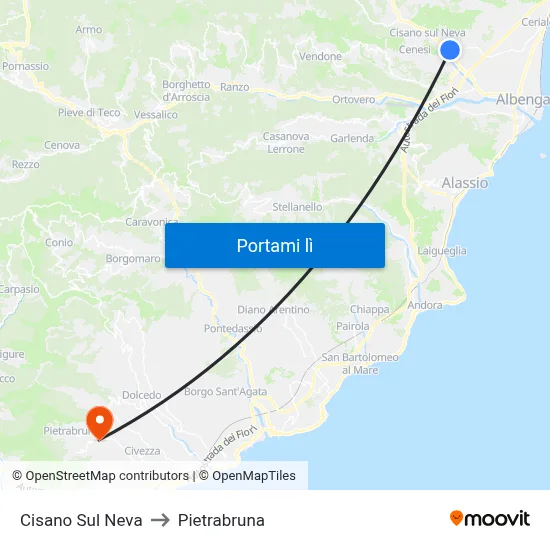 Cisano Sul Neva to Pietrabruna map