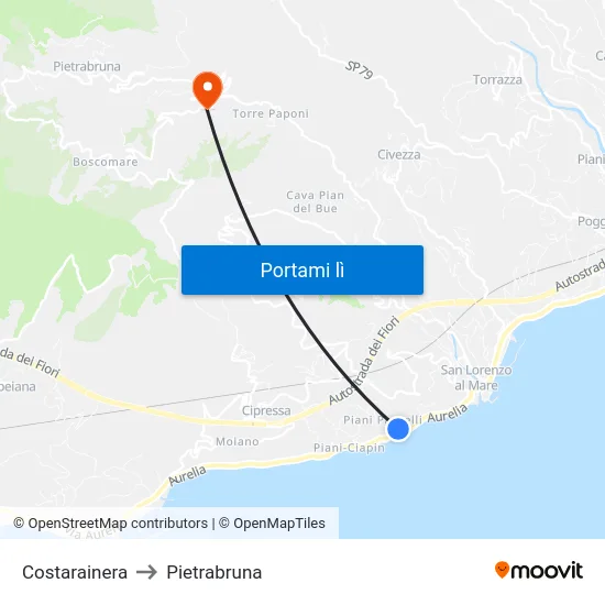Costarainera to Pietrabruna map