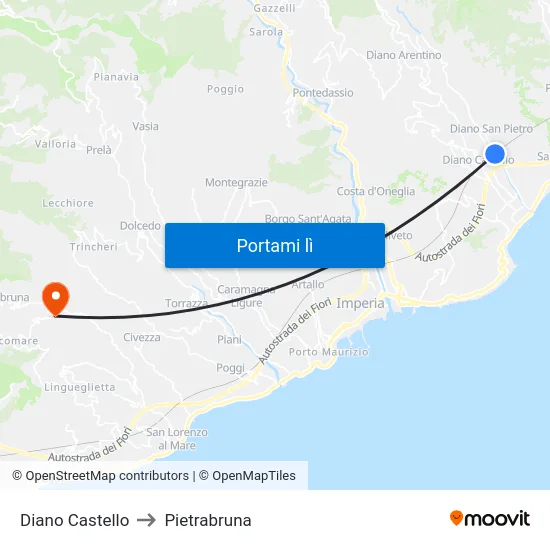 Diano Castello to Pietrabruna map