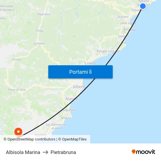 Albisola Marina to Pietrabruna map