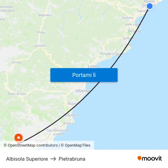 Albisola Superiore to Pietrabruna map