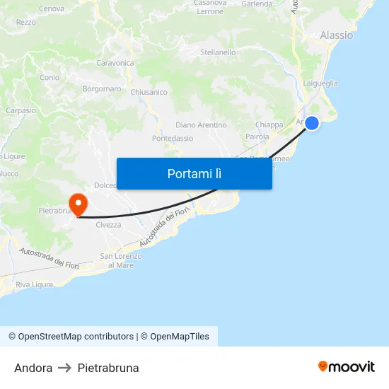 Andora to Pietrabruna map