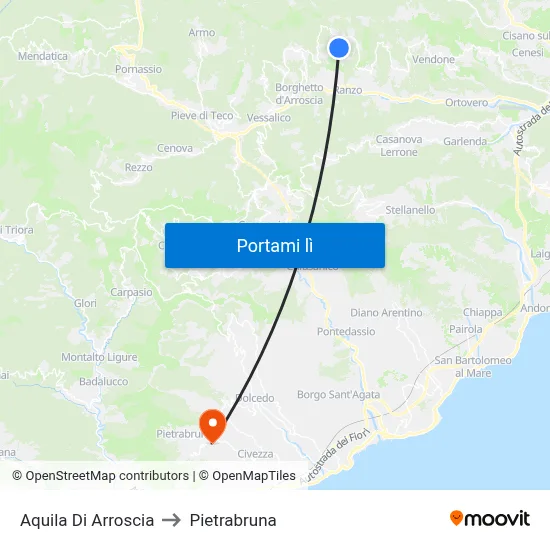 Aquila Di Arroscia to Pietrabruna map