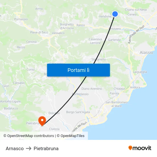 Arnasco to Pietrabruna map
