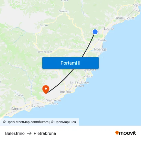 Balestrino to Pietrabruna map