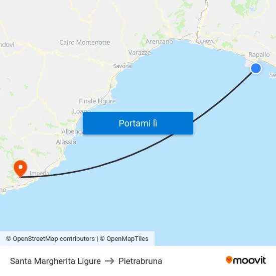 Santa Margherita Ligure to Pietrabruna map